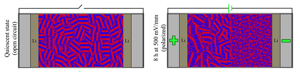 Restructuring of a composite electrolyte in an applied electric field.