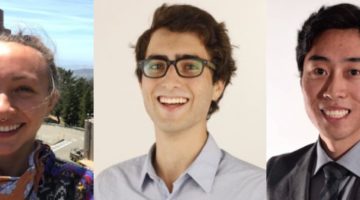 Headshots of three young, smiling people.
