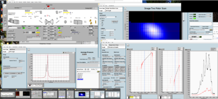Screenshot of the beamline control system showing multiple windows with various types of data.