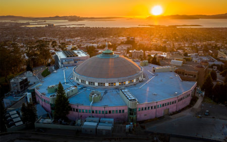 Aerial photo of ALS overlooking the Bay at sunset