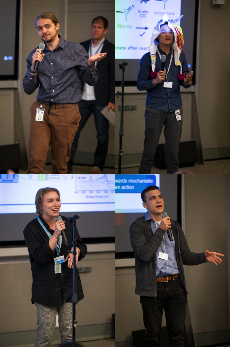 Collage of four photos of people presenting a talk