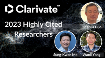 Clarivate logo, "2023 Highly Cited Researchers" and photos of Jingua Guo, Sung Kwan Mo, and Wanli Yanbg.