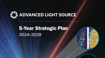 Plan cover page image that shows black rectangle with the dome and light emanating from the ALS and three scientific graphics.