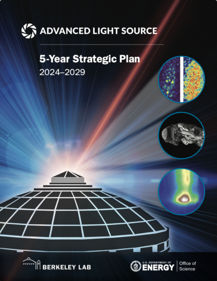 Plan cover page image that shows black rectangle with the dome and light emanating from the ALS and three scientific graphics.