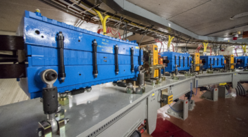 Blue magnets aligned in a facility